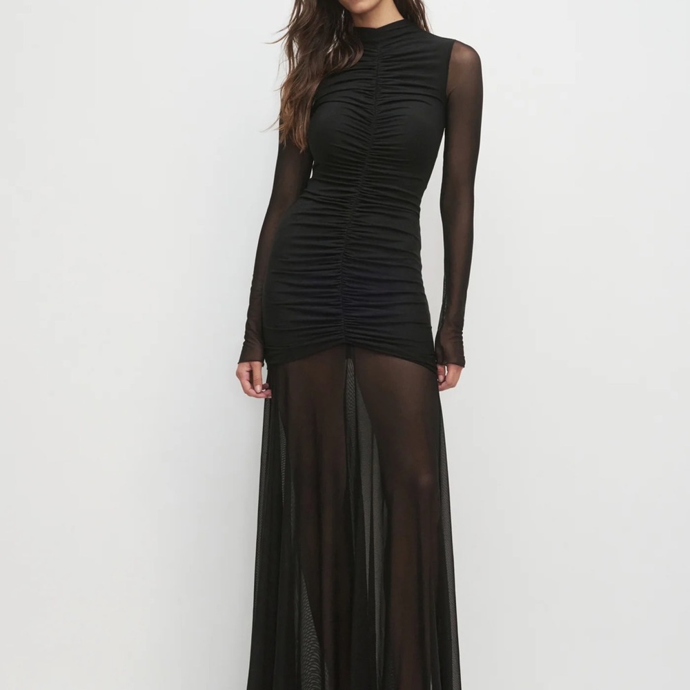 Favorite Daughter Love Language Dress. Elegant Black Sheer Long Sleeve Dress